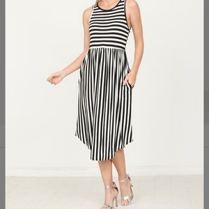 SOLD Black Stripe Sleeveless Midi Dress, S